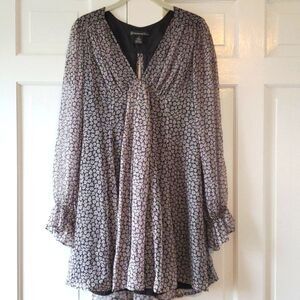 Celia Birtwell Express Silk Floral Babydoll Boho Empire Waist Mini Dress 6 Gray